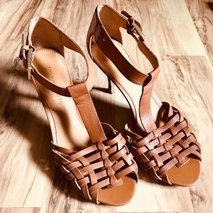 Franco Sarto T-Strap Woven Heel